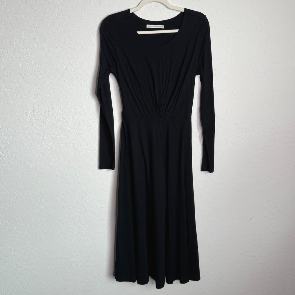 Peruvian Connection Black Pima Cotton Modal Pleated Tie Back Midi Dress Medium
